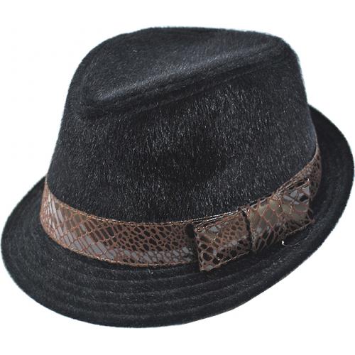 Carlos Santana Black Fedora Pony Hair With Brown Alligator Print Band Hat